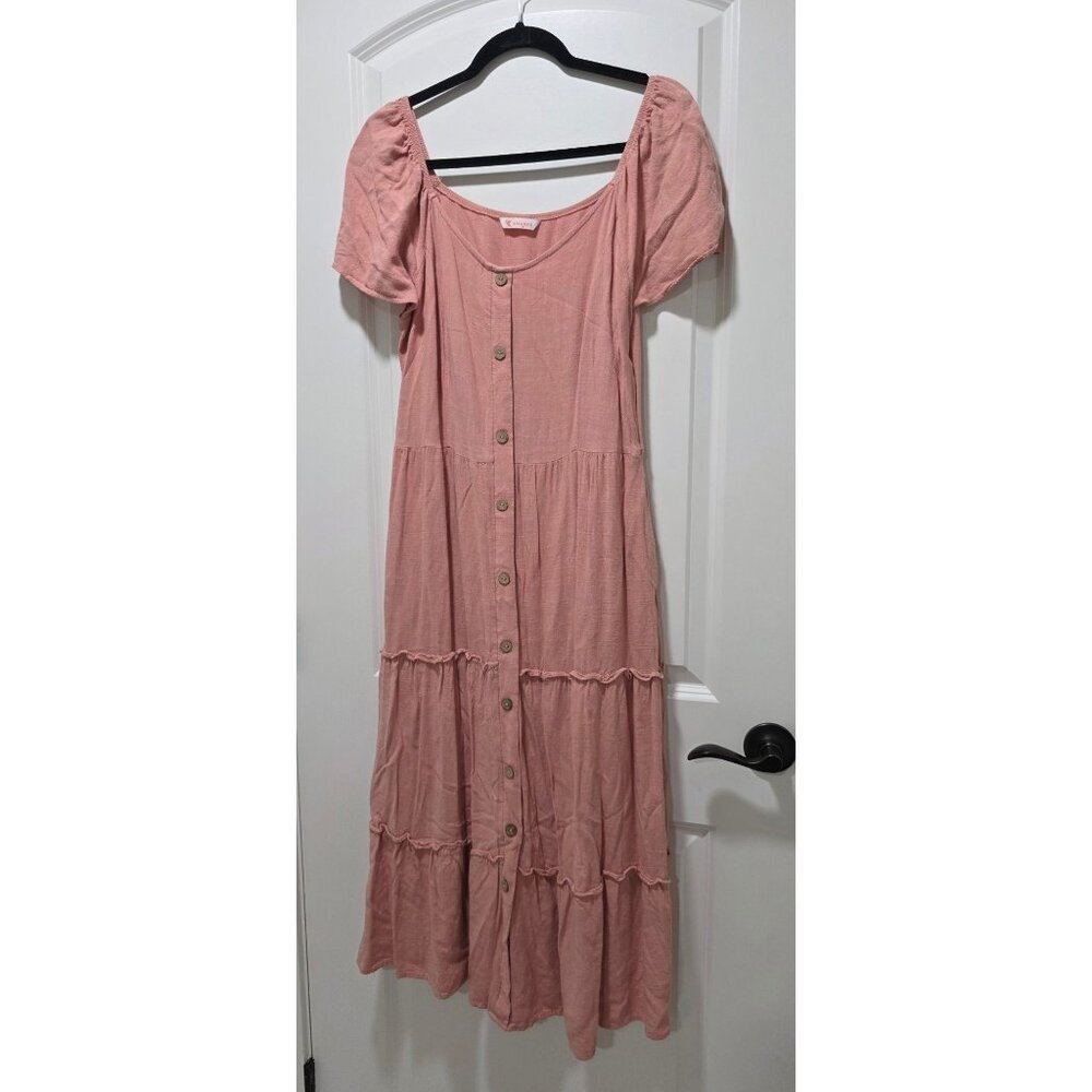 Kirundo Pink Short Sleeve Button-Down Tiered Midi Dress